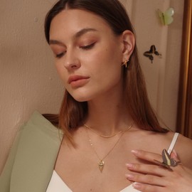 MEVECCO Layered Heart Evil Eye Necklace Handmade 18k Gold Plated Dainty Turquoise Layering Necklace for Women