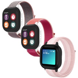 BlackPro 3 Pack Compatible with Gabb Watch Band Replacement, 20mm Breathable Nylon Loop Kids Watch Band with Quick Release Pins for Kids Girls Boys (StripedPinkWhite&SandPink&Pomered)