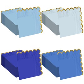 FALIZIFU 50 Pieces 2-Ply Blue Scalloped Napkins with Gold Foil Cocktail Napkins Disposable Paper Napkins for Dinner Wedding Baby Shower Birthday Party Beverage Napkins