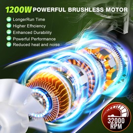 Tietoc Leaf Blower Cordless, 735CFM/200MPH Brushless Electric Leaf Blower with 2 X 5.0Ah Battery, 6 Speed Levels, 2 Extended Tube and 3 Nozzles, Powerful Leaf blowers for Garden,Yard,Lawn Care (Green)