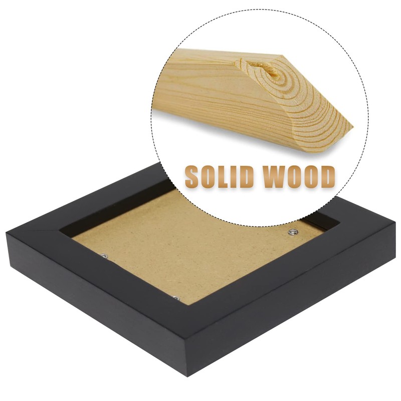 4x4 Black Picture Frames Square Classic Natural Wood 6 Pack