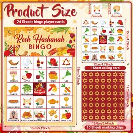 Liliful 35 Pcs Rosh Hashanah Bingo 24 Players Shana Tova Bingo Cards Jewish New Year Party Games for Kids Adults Family Classroom Activities Jewish Holiday High Holy Day Favors Supplies