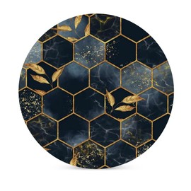 ZHONGJI Coasters for Drinks Absorbent Round Marble Hexagon Golden Leaves Ceramic Stone Anti Scratch Cork Housewarming Gifts Wedding Living Room Office Decoration Bar 3.9Inch Set of 2