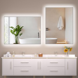 Hasipu 32''x 24'' Bathroom Mirror with Lights, Anti-Fog, Dimmable, Home Gym Mirror Bathroom Mirrors for Over Sink Wall, Memory Function, Tempered Glass, Shatter-Proof, Wall Mounted