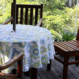 Melaluxe Spring/Summer Wrinkle-Free Waterproof Outdoor Tablecloth with Umbrella Hole and Zipper,60 Inch Round, Seats 4 People