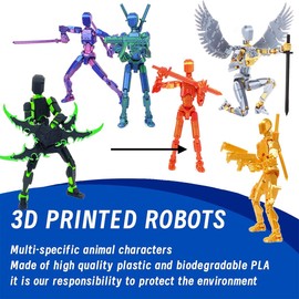 T13 Action Figure Set (Assembly Complete), 3D Printed Multi-Joints, Titanium 13 Action Figures, Multi-Articulated Lucky Mobile Robot Nova T-13, Desktop Decorations for Game Lovers, Toy Gold