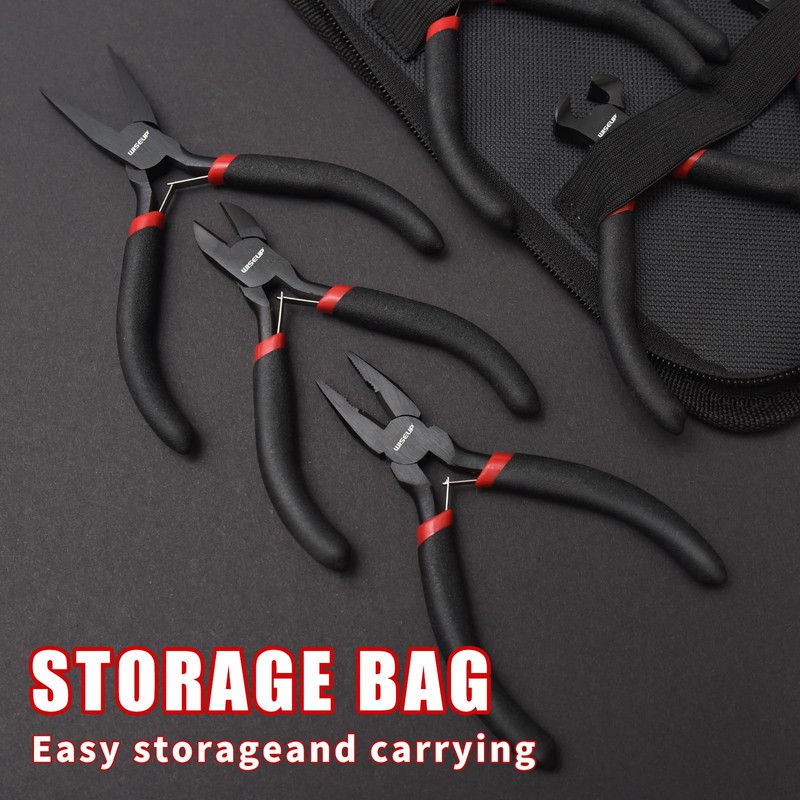 WISEUP 8-Piece Mini Pliers Set，Needle, Round, Flat, Long, Bent Nose,