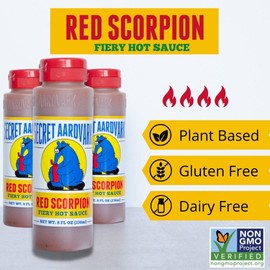Secret Aardvark Red Scorpion Hot Sauce – Hottest Hot Sauce, Low Carb, Dairy Free, Spicy BBQ Sauce, Gluten-Free Hot Sauce & Marinade – 8 fl oz 1 Pack