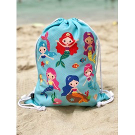 HECKBO Children's Gym Bag Girls - Mermaid Motif - 40 x 32 cm - Printed on Both Sides - Machine Washable - Suitable for Sports, School, Leisure, Nursery, Travel, Mermaid Light Blue