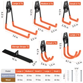 Cpais Garage Hooks with Anti-Slip Coating,Heavy Duty Wall Mount Storage Hooks for Hanging Bike,Hose,Ladder,Yard,Garden Tools (30 Pack Orange)
