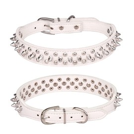 Bbmmayy Spiked Dog Collar, Mushrooms Rivet Studded Adjustable Pu Leather Pet Collars for Cats Puppy Dogs (M, White)