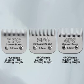 Size 7FC/5FC/4FC Detachable Pet Dog Grooming Clipper Ceramic Blades Set,Compatible with Andis,Oster A5,Wahl KM Series Clippers,Cut Length 1/8"(3.2mm) to 3/8”(9.5mm),3 Pack