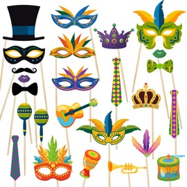 Mardi Gras Photo Booth Props Carnival Parade Masquerade Party Decorations New Orleans Party Selfie Props for Mardi Gras Party Supplies Wedding Birthday Party Decorations