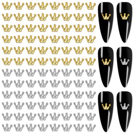 YECIRALA 100 Pieces 3D Gold and Silver Crowns Nail Charms for Acrylic Nails Art 3D Crowns Charms for Nails 3D Crowns Nail Art Accessories for Women Girls Nail Jewelrys Decorations Kit Nail Gems