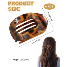 TPZORJX Haarklammer Groß – 4 Stück Große Flache Haarspangen Damen – Leicht, Rutschfest & Stilvoll, Perfekt Französische Flat Claw Clip für Dickes oder Dünnes Haar, Alltag, Sport oder Fahren(Leopard)
