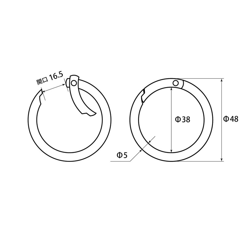 Wake Sangyo WMK-042 Round Carabiner Black Outer Diameter 1.9 inches