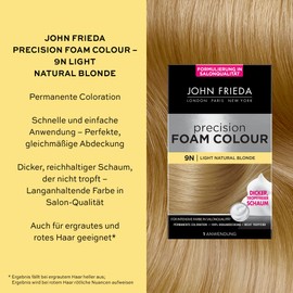 John Frieda Permanent Foam Colouration - Pack of 2 - Precision Foam Colour - Colour: 9N Light Natural Blonde - Light Blonde - Perfect, Even Coverage - For 1 Application Each