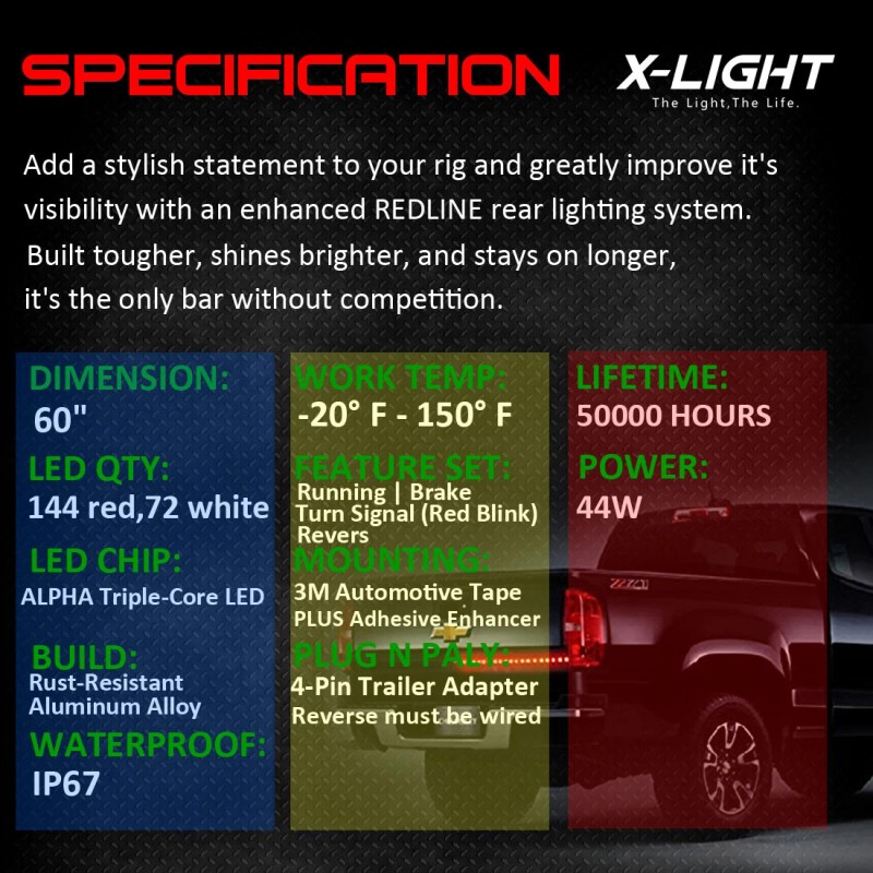 X-LIGHT RedLine 60" LED Tailgate Bar Turn Signal Light Truck