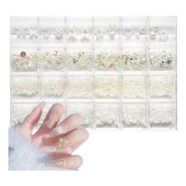 Mouyic Cristales Perlas Moños Osos Decoracion Uñas + Caja Acrilica Color 3000 Perlas Y Cristales