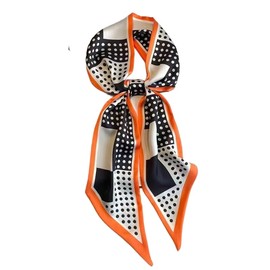GIMIRO Satin Silk Scarf 148 x 13.5 cm Tie Double Layer Waistband for Blazer, Coat, Dress, Black White Orange Block Polka Dots