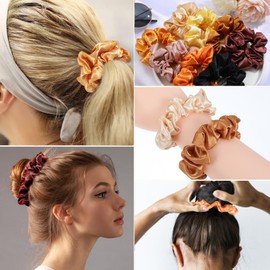 Tyqour 8 Stück Haargummis Seide Elastisch Satin Scrunchies Groß Seiden Haargummi Damen Silk Scrunchie Seide Haarringe mit Gummiband, Weich Haargummis für Damen und Mädchen