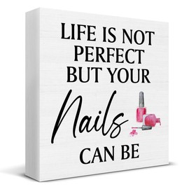 Gifts for Nail Lovers - Nail Technician Gifts - Manicurist Gift - Nail Boss Gifts - Life Is Not Perfect But Your Nails Can Be Wood Sign Home Nail Salon Barbershop Beauty Salon Decor 5×5 Inches