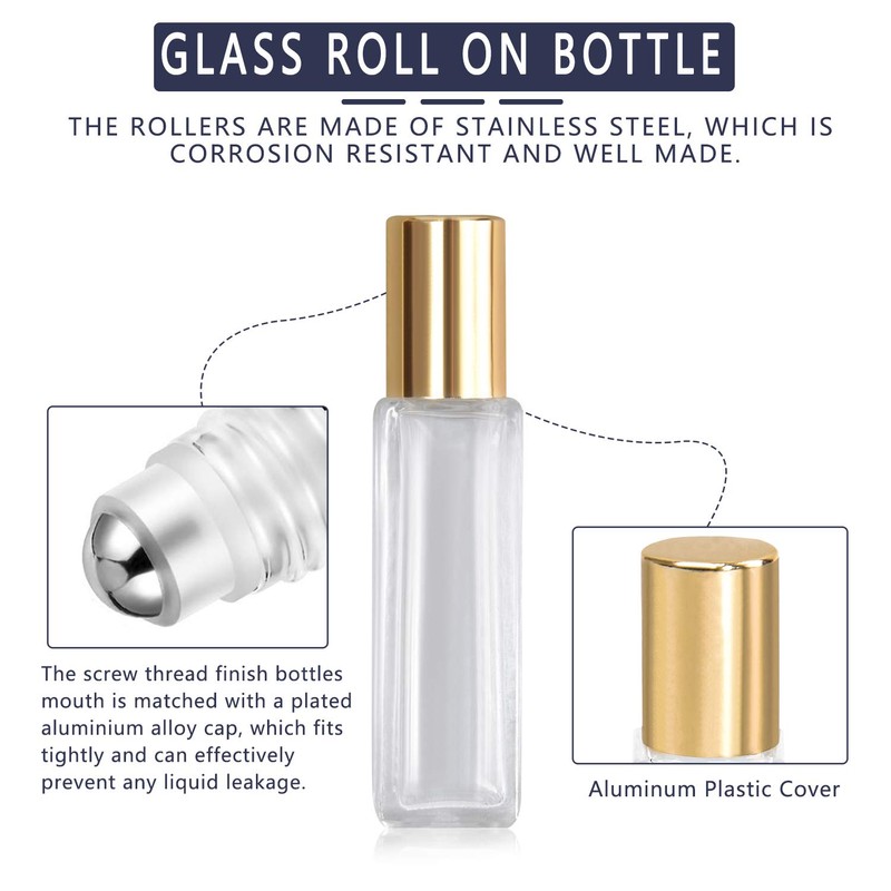 wifreo Perfume Essential Oil Bottles, Square Refillable Thick Glass Roller