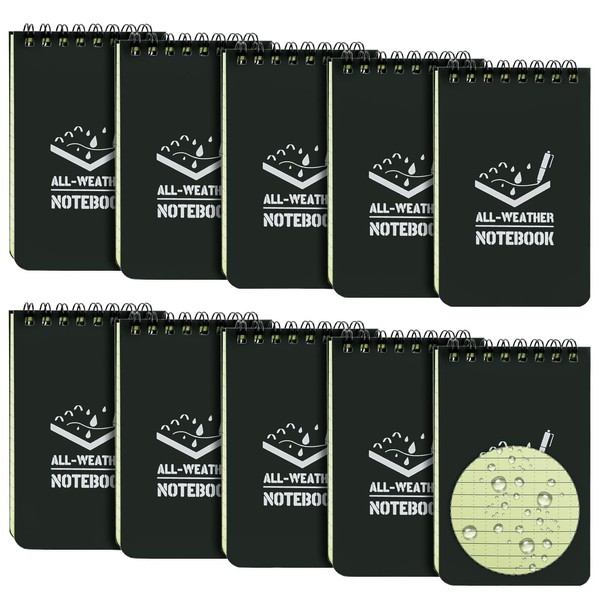 BOJVESH 10 Pack Waterproof Notebook, 3x5 inch Pocket Notepad, All