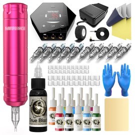 Wormhole Tattoo Gun Kit Complete Tattoo Kit Tattoo Machine Kit 10 Tattoo Needles 10 Tattoo Ink for Beginners and Tattoo Artist Tattoo Pen Kit Tattoo Supplies WTK104 | Wormhole Tattoo