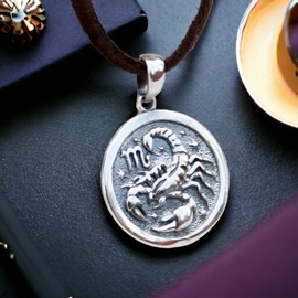 Scorpio Zodiac Sign Pendant Necklace 925 Sterling Silver Horoscope Medallion Coin Disc Choker Charm Constellation Astrology Jewelry for Men Women Birthday Gift (Scorpio (Oct 23 - Nov 21))