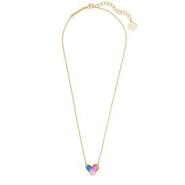 Kendra Scott Ari Heart Adjustable Length Pendant Necklace for Women, Fashion Jewelry, 14k Gold-Plated, Watercolor Illusion