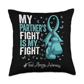 Teal Ribbon Partner Food Allergies Awareness Throw Pillow