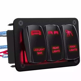 Ameribox 3 Gang Toggle Rocker Switch Panel Red LED Light for Car Marine Boat Waterproof