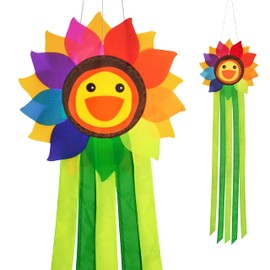 emma kites Smiling Sunflower Rainbow Windsock 42-in Hanging Décor for Garden Backyard Balcony Porch Campsite Tent Awing Festival Party Decoration