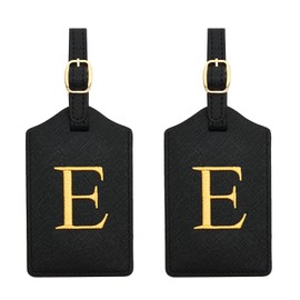 2 Pcs Initial Monogrammed PU Leather Luggage Tags - Embroidered, Perfect for Suitcases & Bags (E)