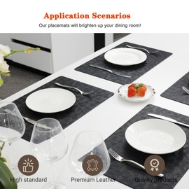 Bxzandya Vinyl Placemats,6 PCS of 100% Waterproof Oilproof Easy to Clean Non-Slip Place Mats for Dining Table. Stain Resistant Washable Wipe Faux Leather Table Mats （Black，6PCS）