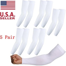 Cooling Arm Sleeves - 5 Pairs Breathable, UV Sun Protection, Sports Arm Sleeves for Women, Men & Youth in White