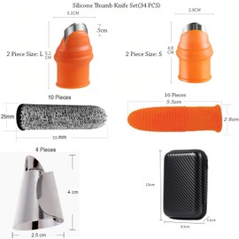34Pcs Silicone Gardening Thumb Knife Pruner Anti-Cut Finger Cover Tool with Case Pruner Knife-Plants Fruit Vegetable Potted Kitchen Pickers Plant Picking Trim Harvesting Cutter Separator Garden