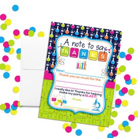 Science Party Themed Thank You Notes for Kids, Ten 4" x 5.5" Fill In The Blank Cards with 10 White Envelopes by AmandaCreation