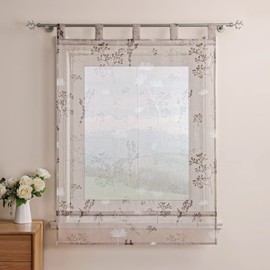 Delien Roman Blind Linen Look Transparent Roller Blinds Country House Kitchen Curtain Modern Roman Curtain with Floral Print "Dandelion" Loop Blind for Small Windows with Loops W x H 80 x 140 cm Sand