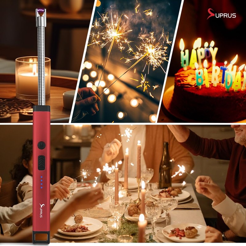 SUPRUS Rechargeable Candle Lighter Electric Arc Triple Safety Long Lighter