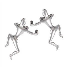 Ear Cuff Hugging Man Climbing .925 Sterling Silver Yoga Stretching Earrings