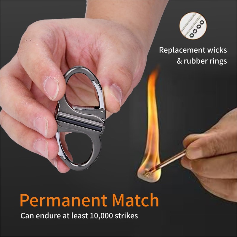 Keychain Lighter, Permanent Match Infinity Lighter, Reusable Waterproof Match Strike