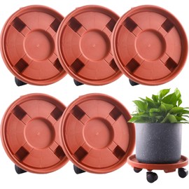 Rolling Plant Stand with Wheels 5 Pack 12 Inch Plant Caddy with Wheels Heavy Duty Plant Dolly Roller Base with Wheels Round Flower Pot Rack Holder Planter Trolley Tray, Red