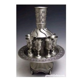 Flower Quilted Design Pewter 8 Cup Kiddush Wine Fountain