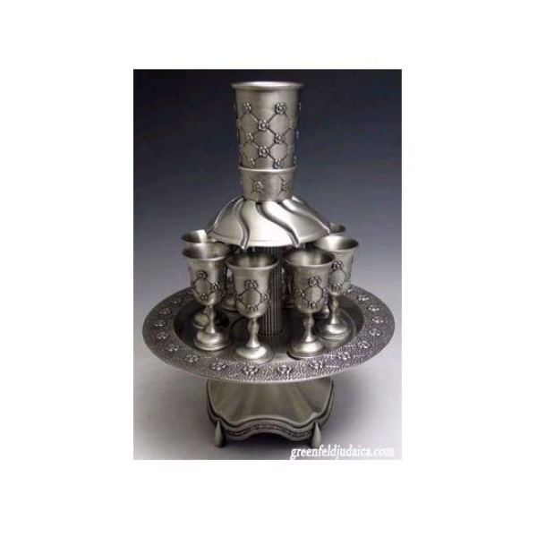 Flower Quilted Design Pewter 8 Cup Kiddush Wine Fountain