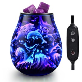 Glass Electric Wax Melt Warmer Oil Burner with Stable Heating PTC Reusable Silicone Tray 7 Colorful Changing Led Light Night Light Scent Warmer for Home Fragrance Warmers-Dolphin Timer