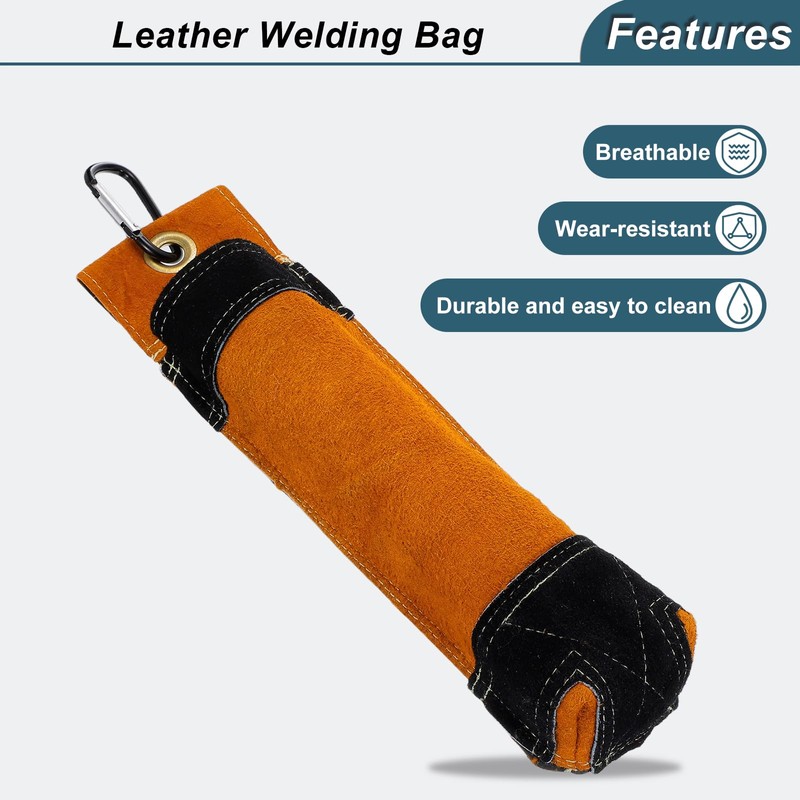 sourcing map Welding Rod Holder Thickened Leather Pouch 9x35cm with