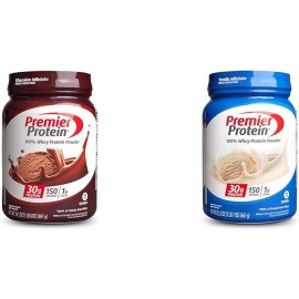 Premier Protein Whey Powder Bundle, Chocolate + Vanilla Milkshake, 2 Tubs