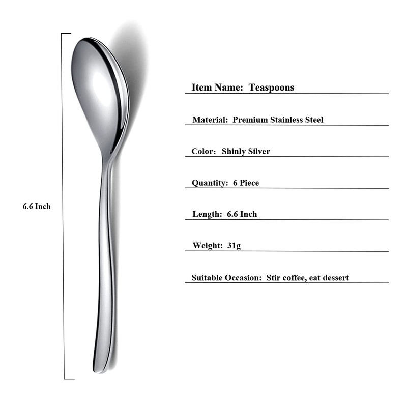 Teaspoons, 6 Piece Spoons Silverware, Stainless Steel Small Spoons, Tea